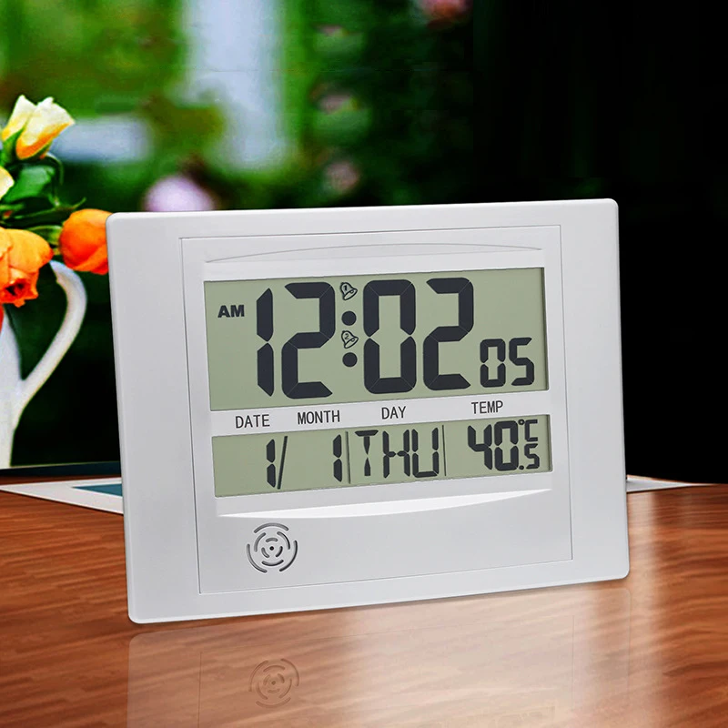 

Wireless Digital Thermometer LCD Desk Clock With Alarm Snooze Temperature Calender Time Date Weekday emperature Sensor Indoor