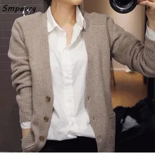 Smpevrg, весна-осень, новые кардиганы, женские свитера, женские кардиганы, большой v-образный вырез, повседневный кашемировый свитер, женские вязаные пальто, топы