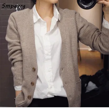 

Smpevrg Spring autumn new cardigans women sweaters women cardigans big V-neck casual cashmere sweater female knitted coats tops