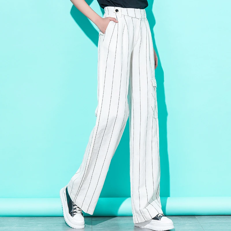 

2019 Spring Summer Women Wide Leg Pants Cotton Linen High Waist Streetwear OL Korean Pants Women Plus Size 5XL Harajuku Trousers