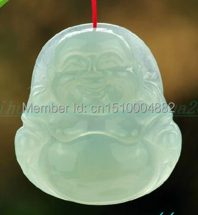 

shitou 00697 Natural 100% emerald jade hand-carved god smile Buddha Amulet Pendant necklace