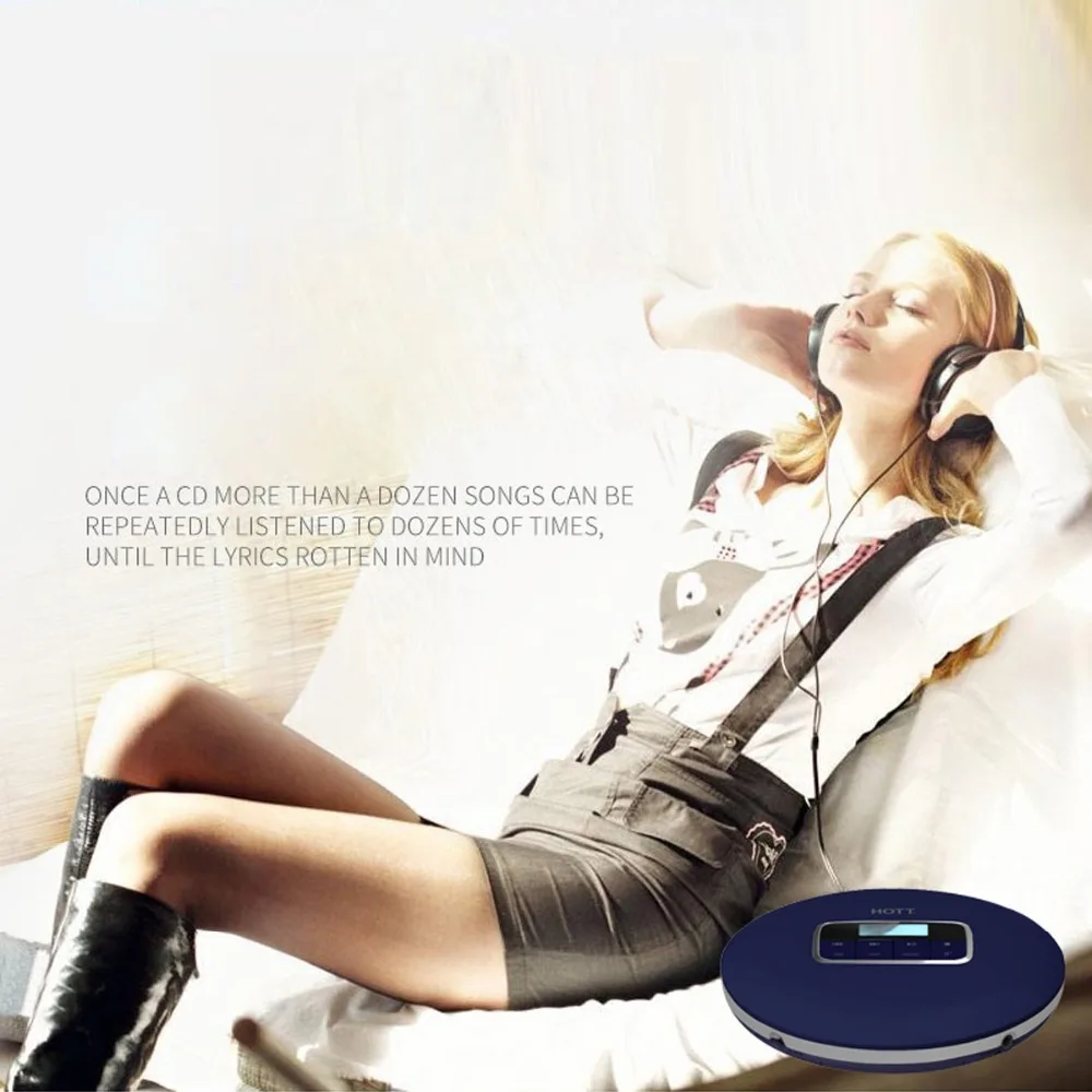 Портативный CD-плеер HOTT персональный Компактный Дисковый плеер с наушниками и адаптером питания Walkman с защитой от ударов