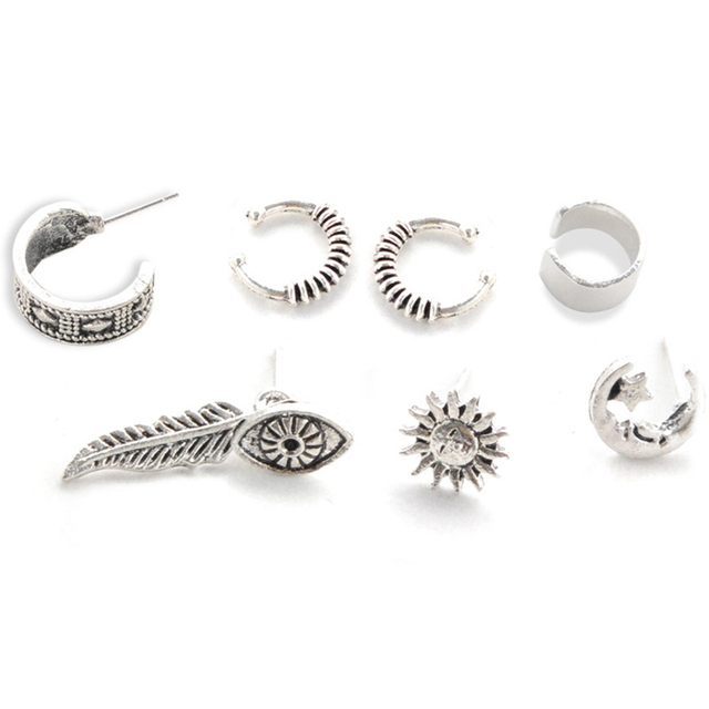 Sale New Punk Style Earring Sets Ethnic Bohemia Ear Clip Stud Earrings For Women Feather Leaf Owl Earrings Wholesale 2022