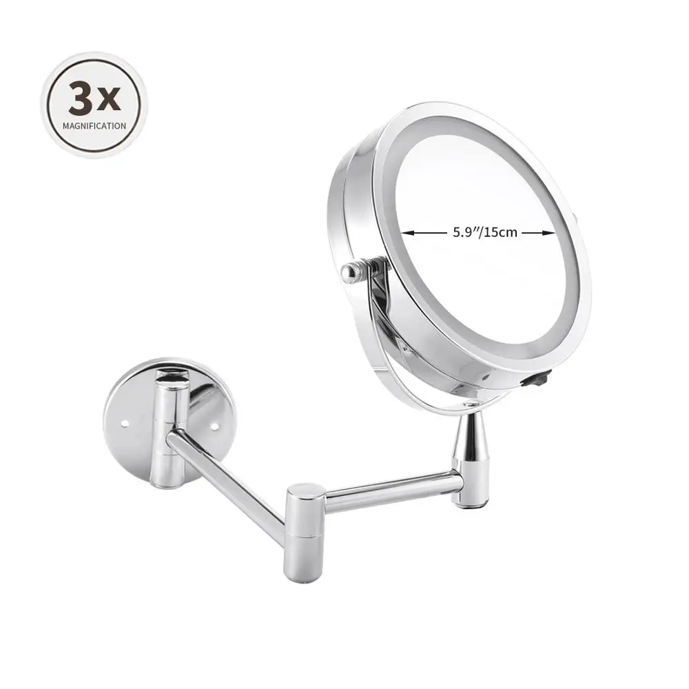 Smartloc Выдвижной светодиодный 20cm 5X Увеличительное Настенное подвесное зеркало картина-светильник туалетный столик макияж для ванной Косметика смарт-зеркала макияжаподсветкой ванную стену настенные - Цвет: 15cm(3X magnifying)