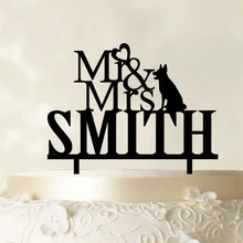 Персонализированные Имя свадебный торт Топпер, пользовательские Mr и Mrs с собакой торт Топпер, для свадебного подарка Топпер, уникальный торт Топпер