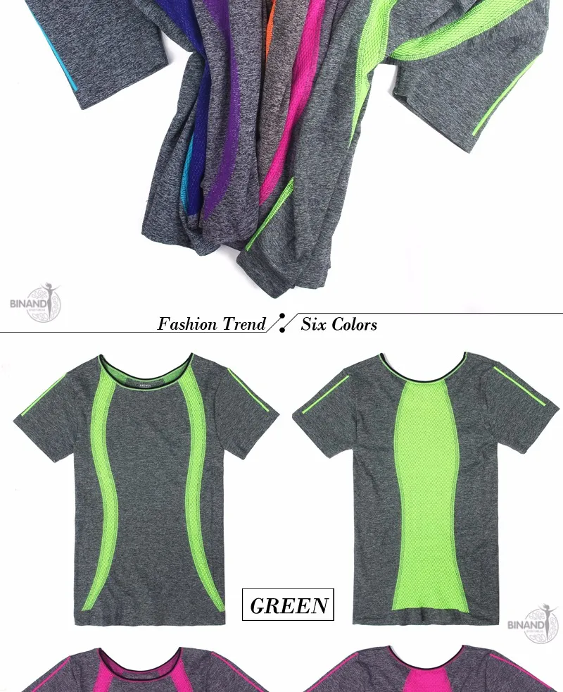 BINAND женские стильные спортивные рубашки с коротким рукавом для йоги, профессиональные эластичные Топы контрастного цвета для фитнеса, футболки для бега и отдыха