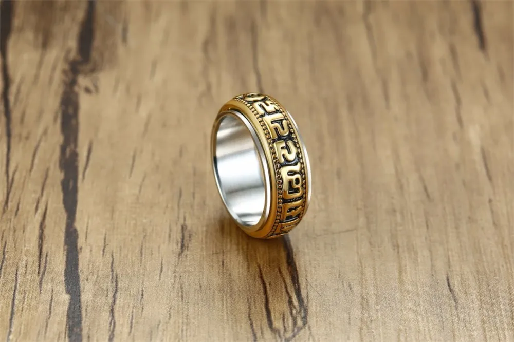 Мужское кольцо из нержавеющей стали шесть слов мантра вращающееся кольцо тройной тон буддистский Тибетский аксессуары для мужчин