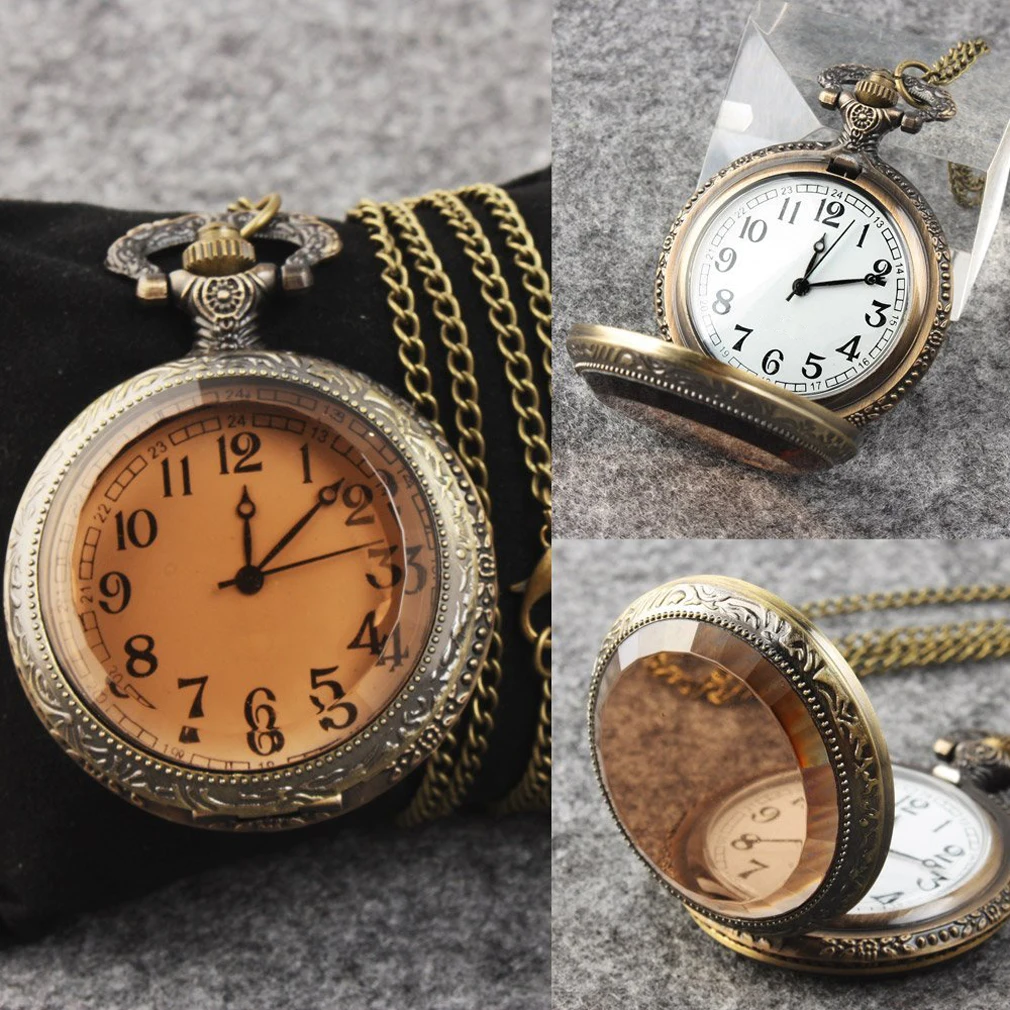 4.7CM Bronze Tone Quartz Pocket Chain Watch Necklacein Pocket & Fob
