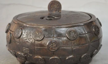 

6" marked chinese pure bronze horse Carriage Chess statue incense burner Censer