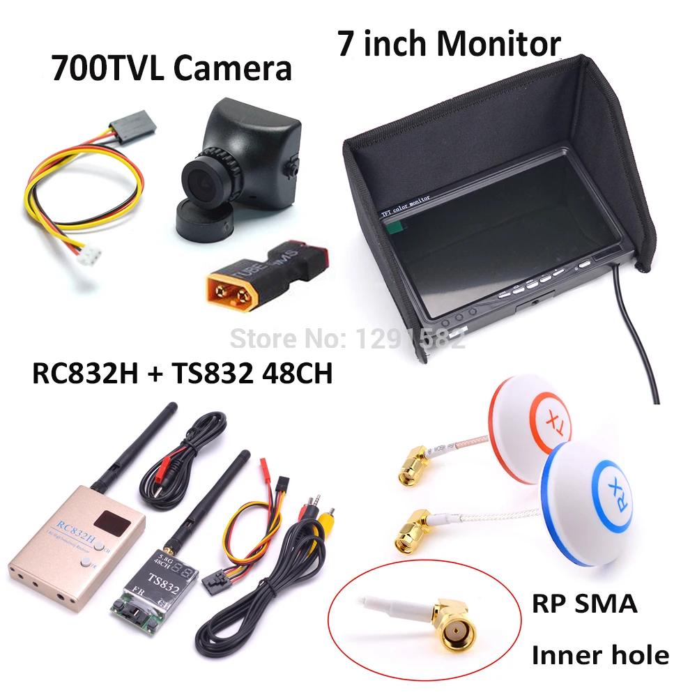 

5.8G 600mW 48CH Wireless AV Transmitter and Receiver TS832 RC832 RC 832 700TVL camera COMS 7inch LCD TFT FPV 1024 x 600 Monitor