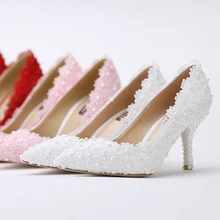 New arrival flowers pearl bridal shoes high heel pointed toe fashion women’s shoes PUMPS evening party pumps