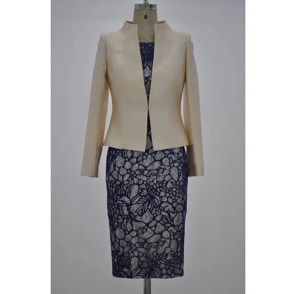 Women's 2-Piece Net Color Jacket with Lace Dress