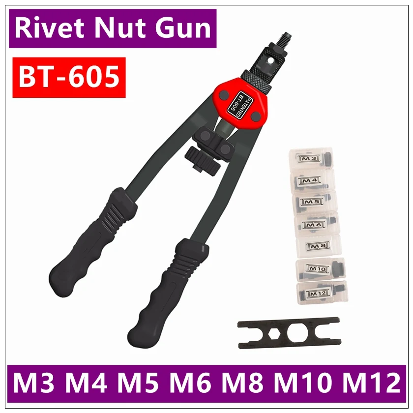 

BT - 605 Manual Pull Rivet Nut Gun Riveting Tools M3 / M4 / M5 / M6 / M8 / M10 / M12