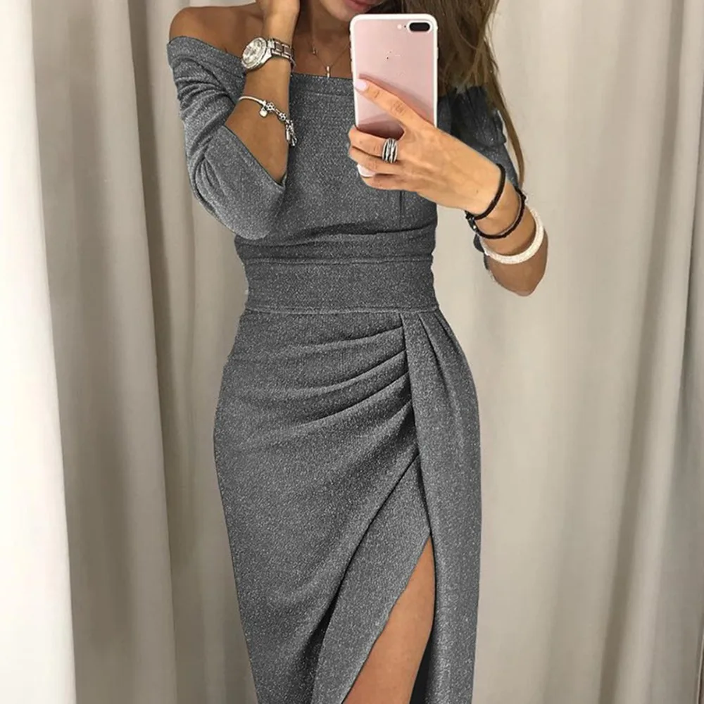 Autumn Winter Female sexy Bodycon new year party Dresses Long Sleeve off shoulder Women Sexy Dress