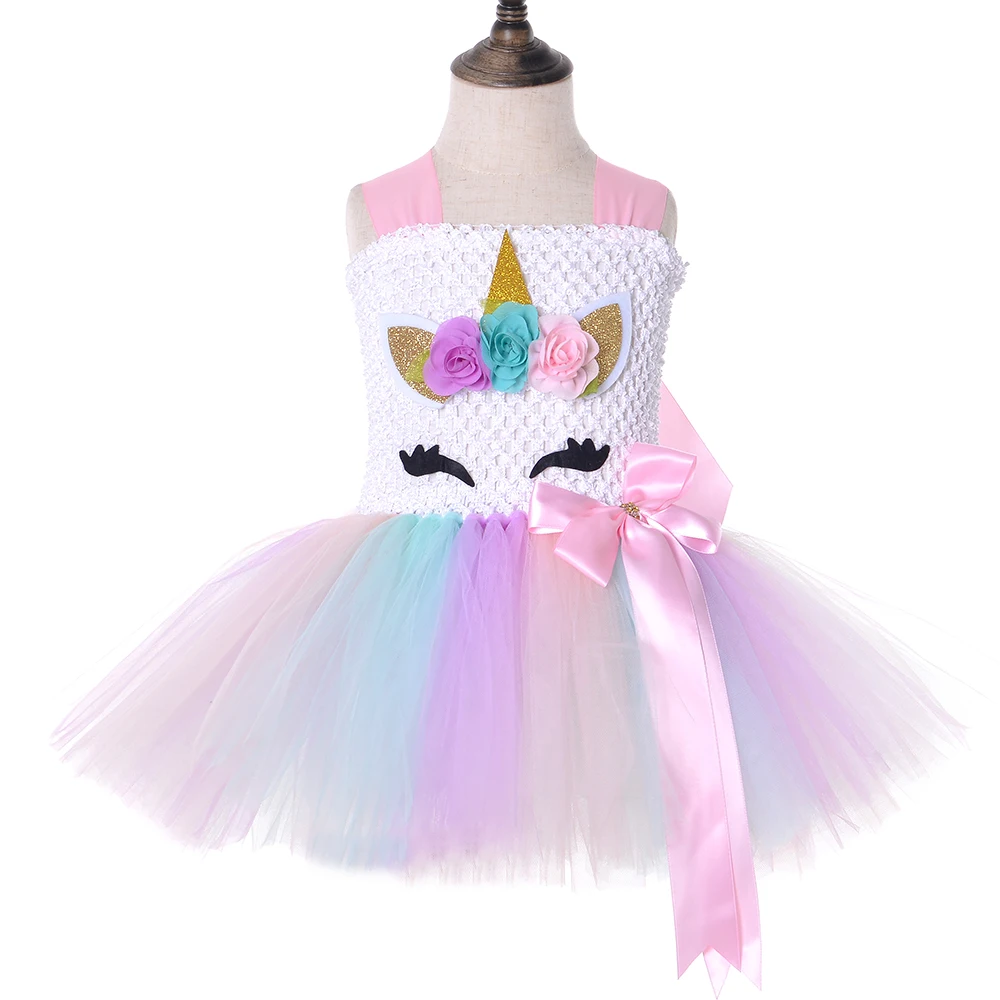 Пастельный цветок; платье-пачка с единорогом для девочек; платье принцессы для девочек; маскарадный костюм для дня рождения; Детский костюм на Хэллоуин; От 1 до 14 лет