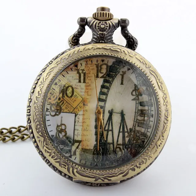 Hot sale Unique Vintage Bronze Ferris Wheel Quartz Pocket Watch Necklace Pendant Hot sale Unique Vintage Bronze Ferris Wheel Quartz Pocket Watch Necklace Pendant