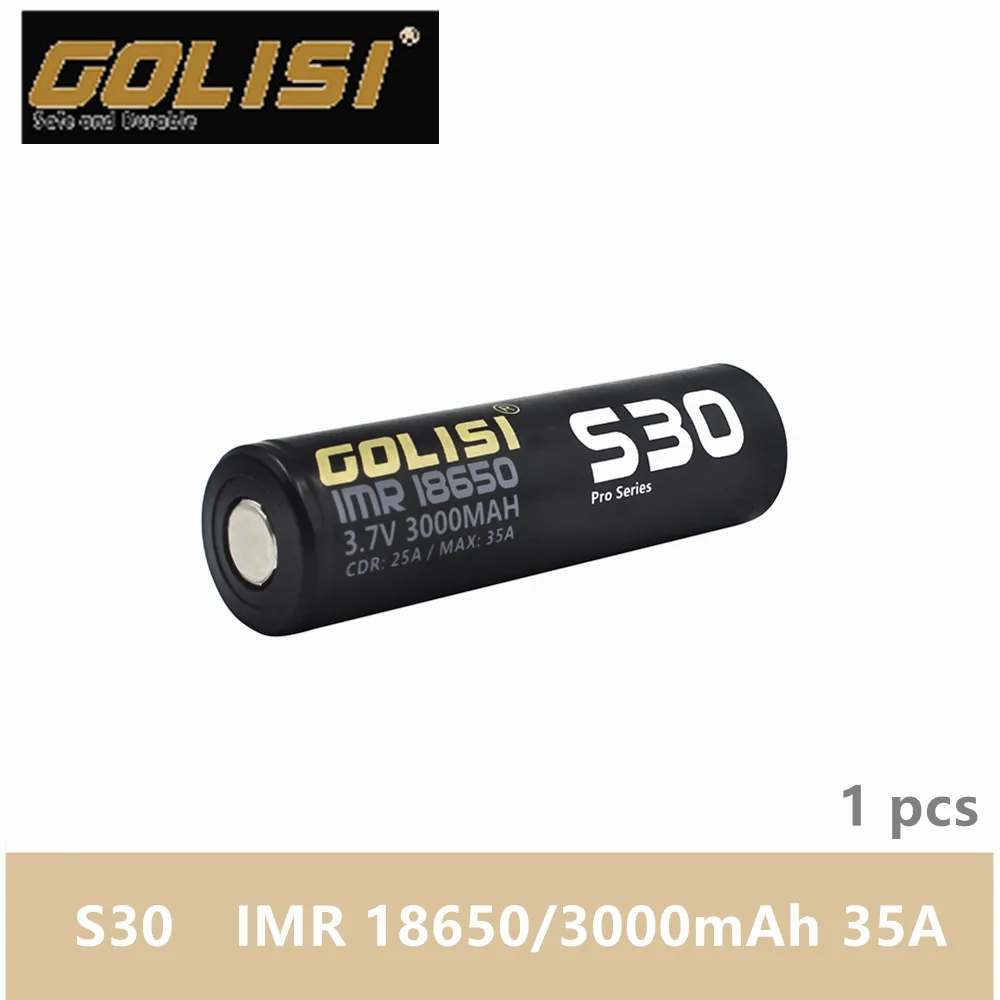 

1 pcs GOLISI S30 IMR 18650 3000mah 3.7V CDR 25A MAX 35A high drain E-CIG rechargeable battery for VAPE flashlight headlamp toy