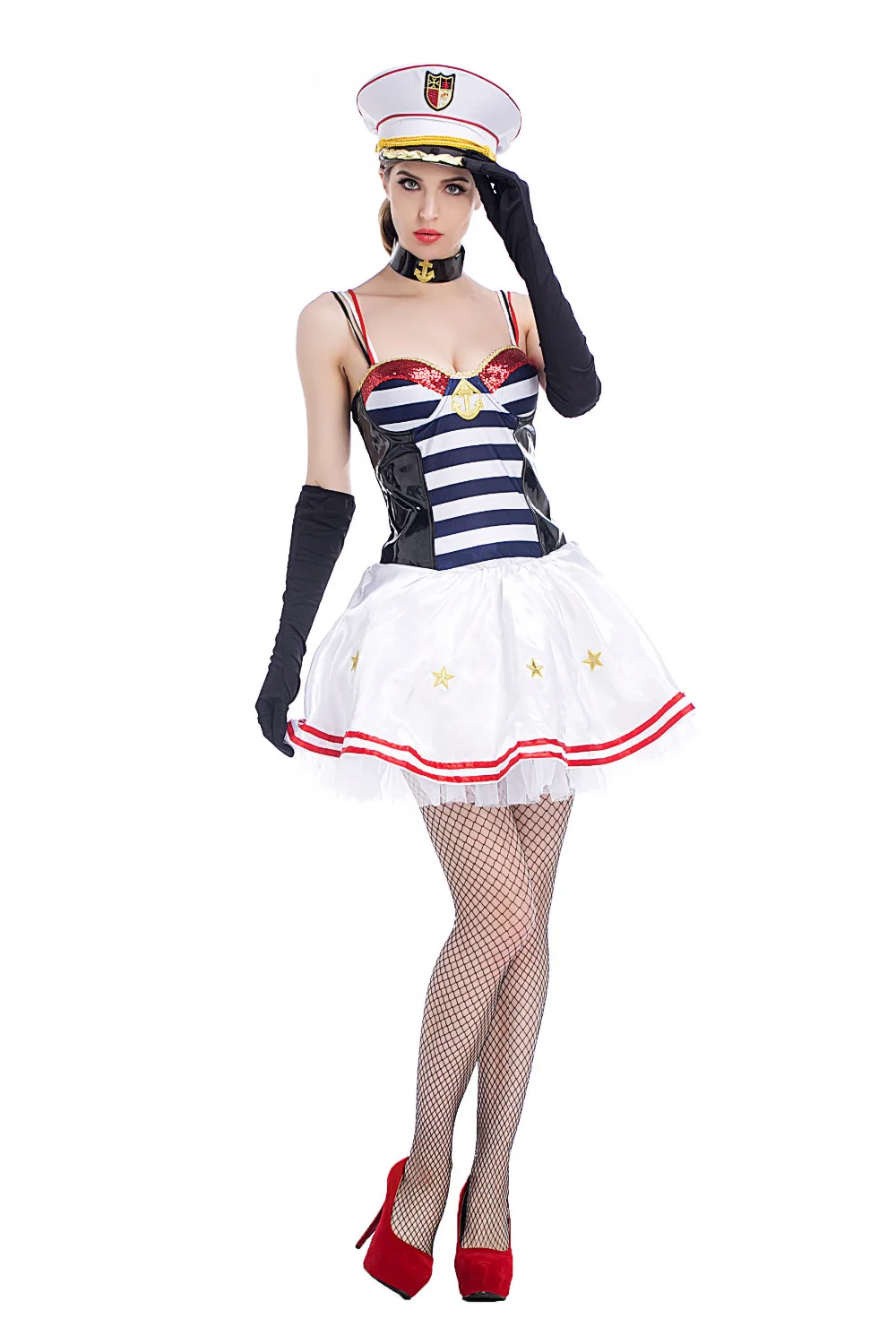 Sexy Women Adult Navy Sailor Costume Female Navy Officer Bule White ...