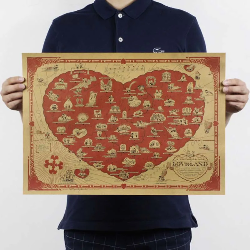 

Love Bless Map Design Chart Vintage Poster Retro Kraft Paper Posters Bar Cafe Interior Decoration Painting Movie Poster