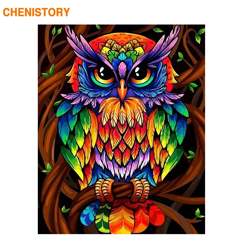 

CHENISTORY 60x75cm Frame Color Owl Animals Diy Painting By Numbers Kit Modern Wall Art Picture Acrylic Paint By Numbers For Gift