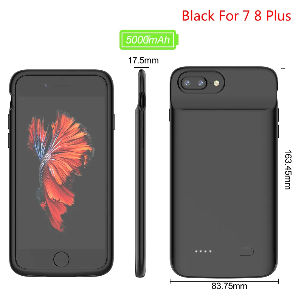 5000 мАч ультра тонкий дополнительный Bateria резервного копирования Чехол для iPhone 6 6S 7 8 Plus банк питания крышка батарея зарядное устройство Чехлы для iPhone 6 6S 7 8 - Цвет: Black For 7 8 Plus