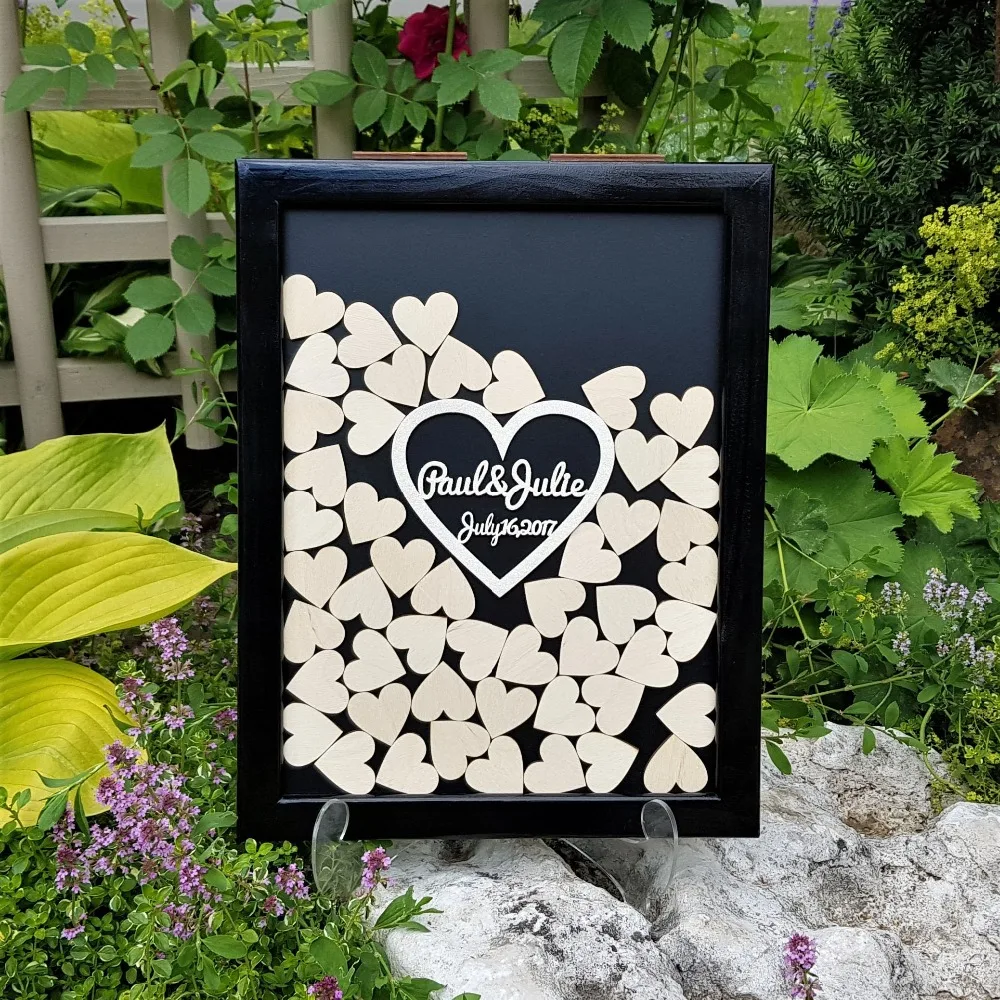 personalized hearts Rustic wedding engraved Alternative Wooden guestbooks Drop memory box signature guest books