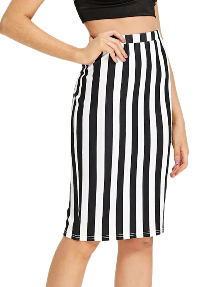 Женская летняя полосатая юбка-карандаш с принтом модная черная белая юбка |
