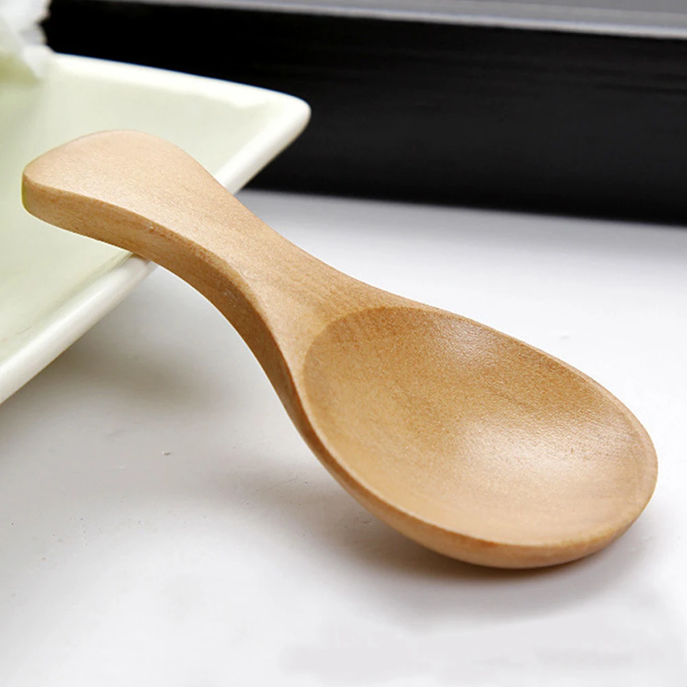 

8cm Small Little Mini Wooden Spoon,Condiment Ice-Cream Sugar Salt Spoon for scooping Honey Coffee (8cm * 3.3cm,Brown)