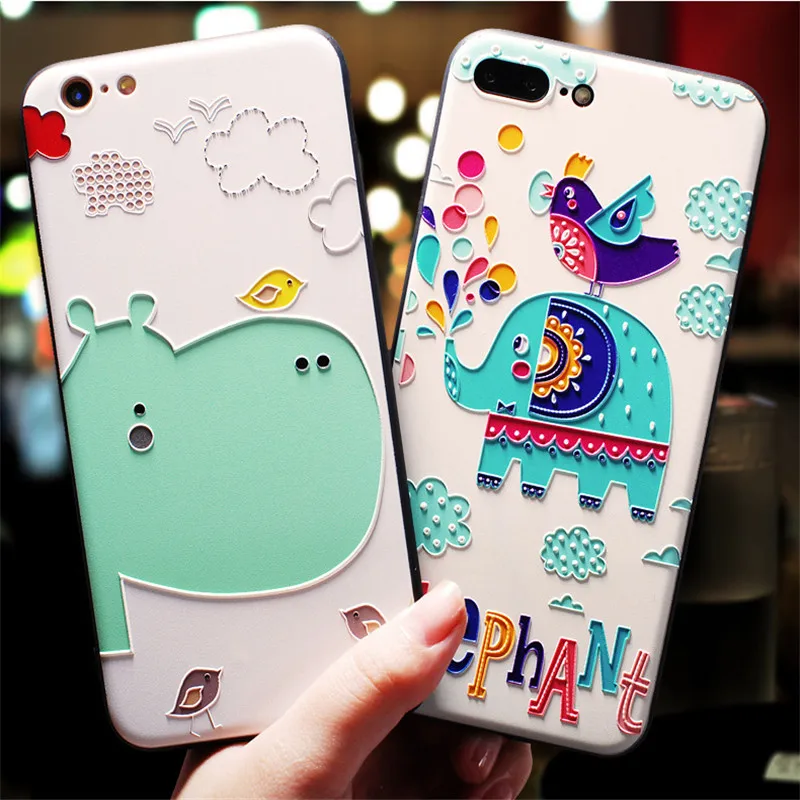 

KSTUCNE Silicone Phone Case For iPhone 7 8 Plus 3D Cartoon Elephant Cat Soft TPU Back Cover For iPhone X 7 6 6S Plus Cases