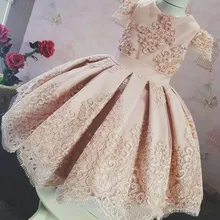 Новинка; милое розовое платье для маленьких девочек на день рождения Пышное Бальное платье с кружевной аппликацией; коллекция года; детское праздничное платье; платье для особых случаев для девочек