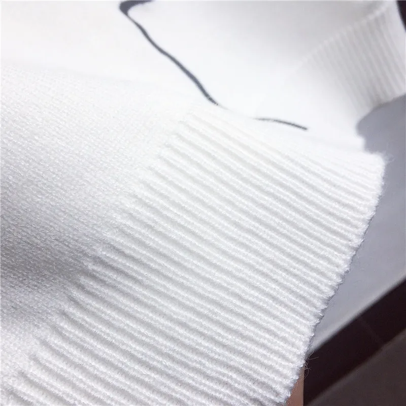 Зимняя Женская водолазка белый вязаный свитер Абстрактная фигура вышивка свободный черный корейский стиль винтажный свитер
