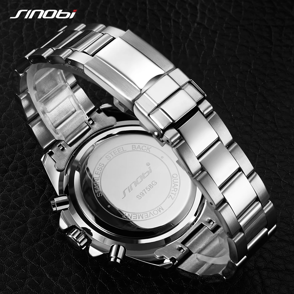 SINOBI New Luxury Men Watch Rotatable Bezel Full Steel Submariner series Watch Top Brand Luxury Chronograph Quartz Watch Relogio