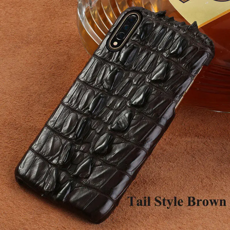 Натуральный чехол для телефона из крокодиловой кожи для Xiaomi 9 9 SE 9T 8 A2 бизнес роскошный осенний защитный чехол для Redmi 7 Pro 6A 6 5 5plus - Цвет: Tail Style Brown