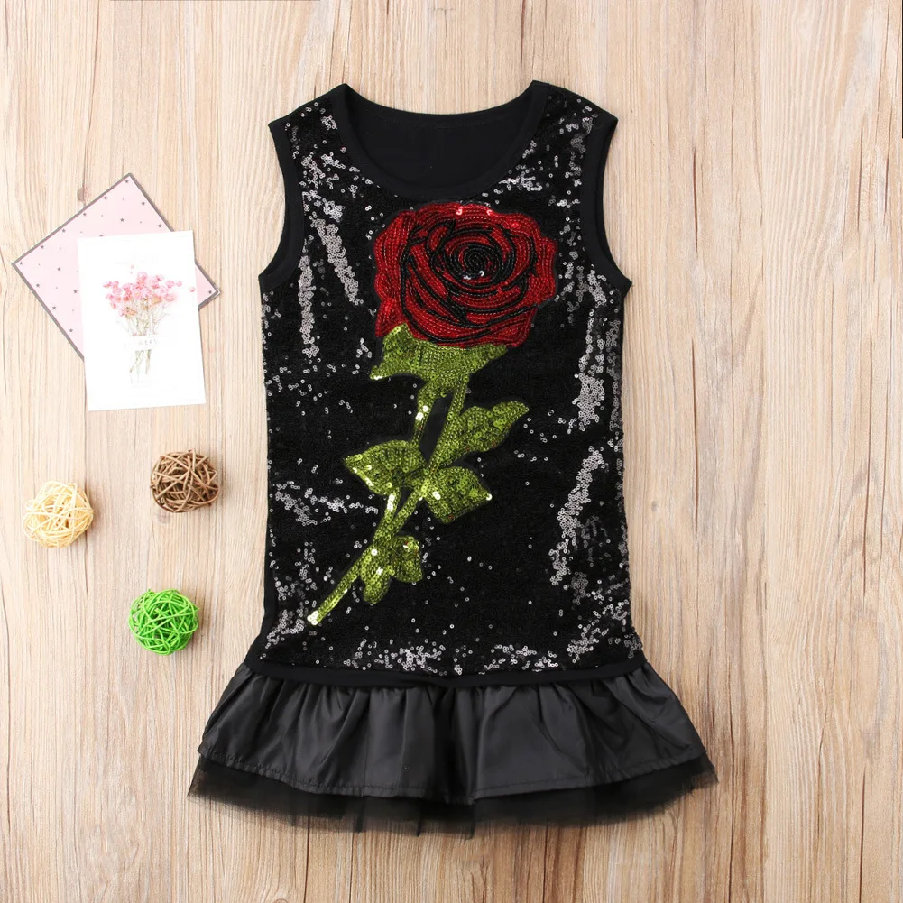 

High End Rose Flower Girl Dress Children Princess Party Dress European Children Dress Kids Clothes