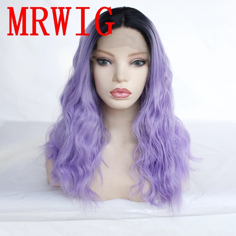 Us 28 11 26 Off Mrwig Short Dark Roots Short Curly Ombre Purple 16in 320gg Middle Part Synthetic Lace Front Wig For Woman In Synthetic None Lace