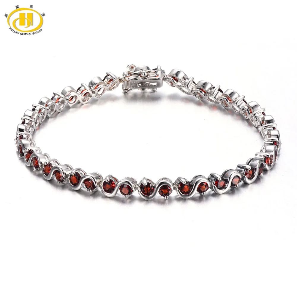 

Hutang Trendy 7.04Ct Natural Garnet S Link Bracelet Solid 925 Sterling Silver women's Round Gemstone Fine Jewelry Bracelet 7.25