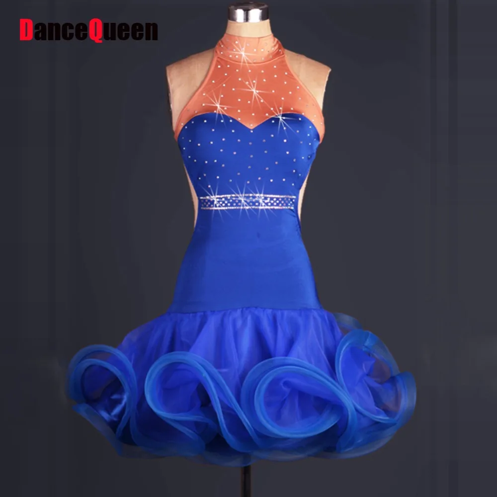 2018 New Latin Dance Skirts Women Ruched Beads Backless Performance