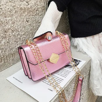 

Metallic Crossbody Bags for Women Fashion Shoulder Bag Soft Pu Leather Messenger Bag Ladies High Quality Chain Purse and Handbag