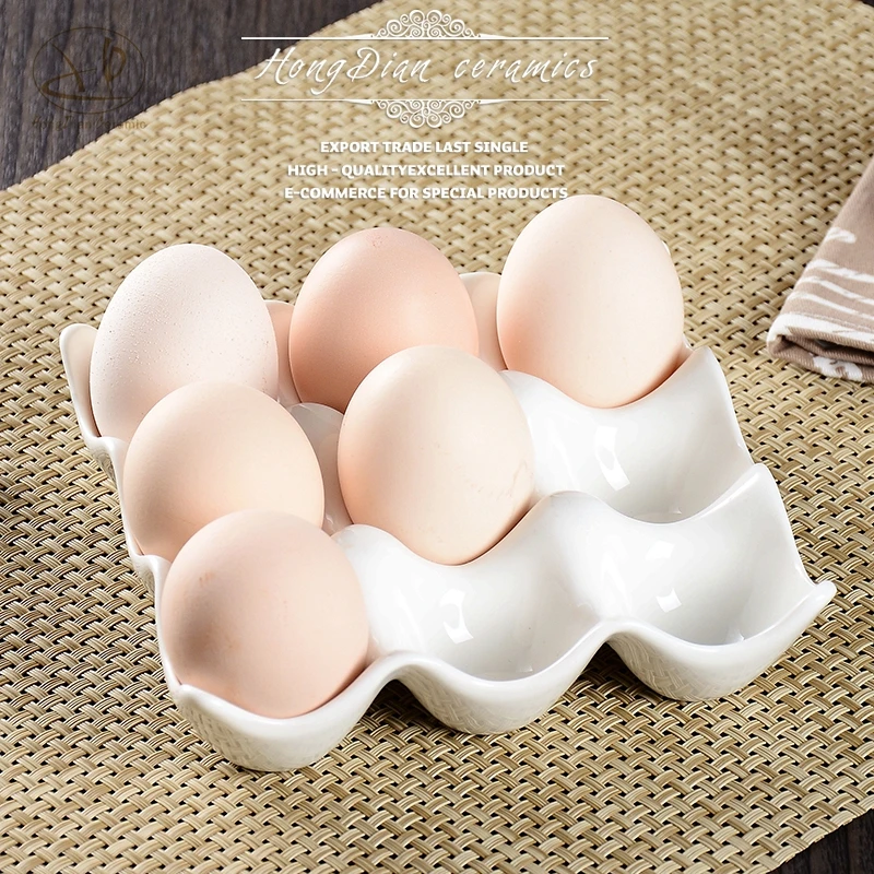 

Creative 9 grids white ceramic egg tray container storage box refrigerator egg holder 12 grids egg cup