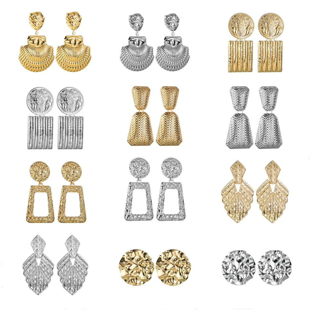 

MESTILO Wholesale Oversize Alloy Earrings 6 style Geometric Leave Round Drop Earrings For Women Ladies Rectangle Brincos Jewelry
