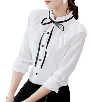 

Women's 2019 Spring Autumn Blouse Long Sleeve Shirt Korean Ruffles Clothing Streetwear Slim Chiffon Blouses Elegant Shirts Tops