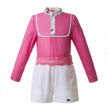 

Pettigirl Lace Baby Boy Clothing Sets Long Sleeve Hot Pink Shirts+ White Casual Pant Boutique Kids Clothing B-DMCS105-B270
