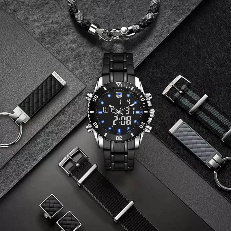 TVG мужские часы Топ бренд класса люкс модные высококачественные полностью стальные водонепроницаемые спортивные часы светодиодный цифровые часы для мужчин relogio masculino