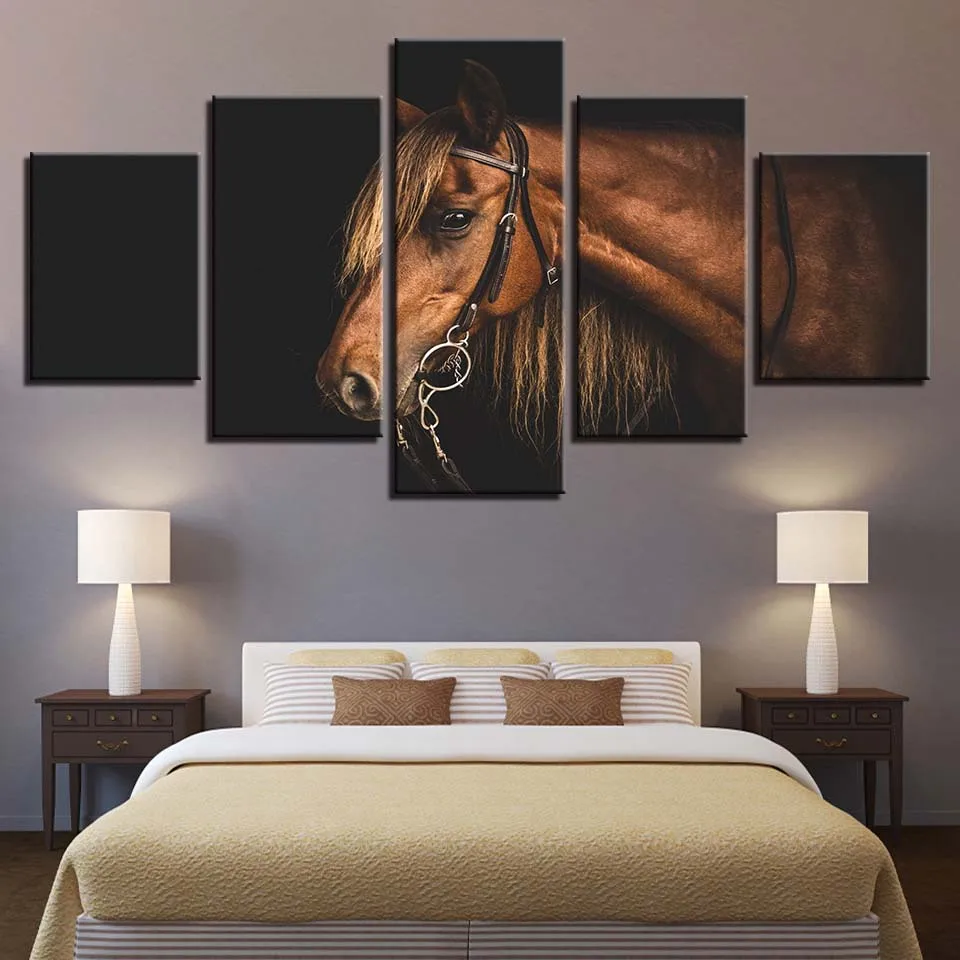 

Modern Wall Art HD Prints Modular Pictures Framework 5 Pieces Brown Canvas Steed Paintings Home Decor Animal Fine Horse Posters