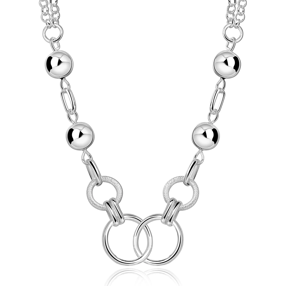 

2016 new top quality Silver Plated & Stamped 925 circle link with ball fine chain chains necklace fine jewelry trendy promotion