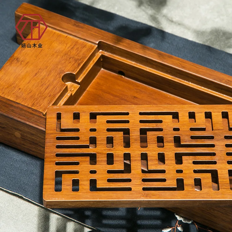 "Yan Mountain" Enlightenment of new Chinese whole heavy bamboo tea tray creative Kung Fu tea to send water
