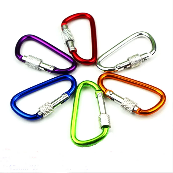 

10PCS/Lot Metal D Shape Mini Carabiner With Screw Lock Spring Keychain Hook Buckle For Outdoor Camping Hiking EDC Tool