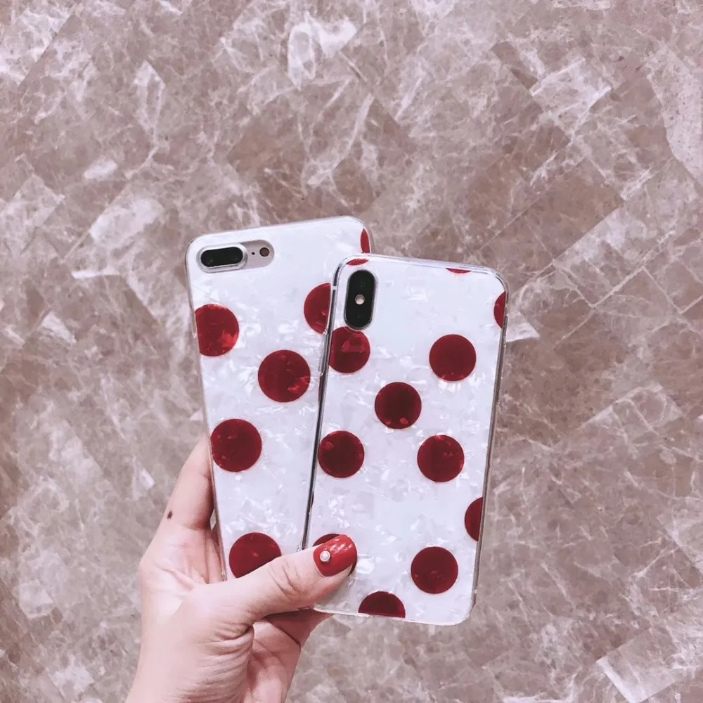 BINYEAE моды волна Dot Pattern чехол для телефона iPhone 6 6S plus 7 8 X Простой красный белый
