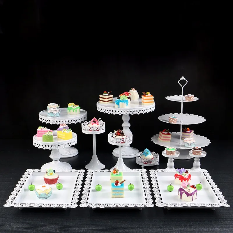 12pcs/set Metal White Cake Stand Cupcake Pan Display Birthday Cake Dishes Party Props Table