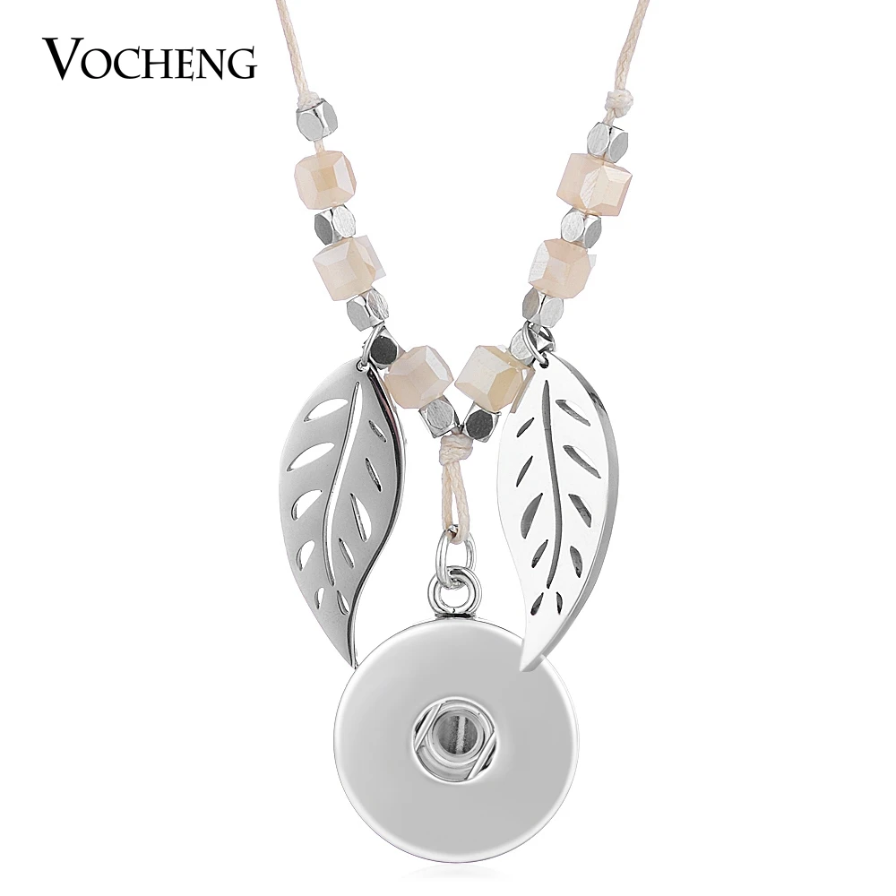 

10pcs/lot 18mm Vocheng Snap Button Stainless Steel Leaf Necklace Beige Natural Stone Rope Chain Jewelry NN-616*10 Free Shipping